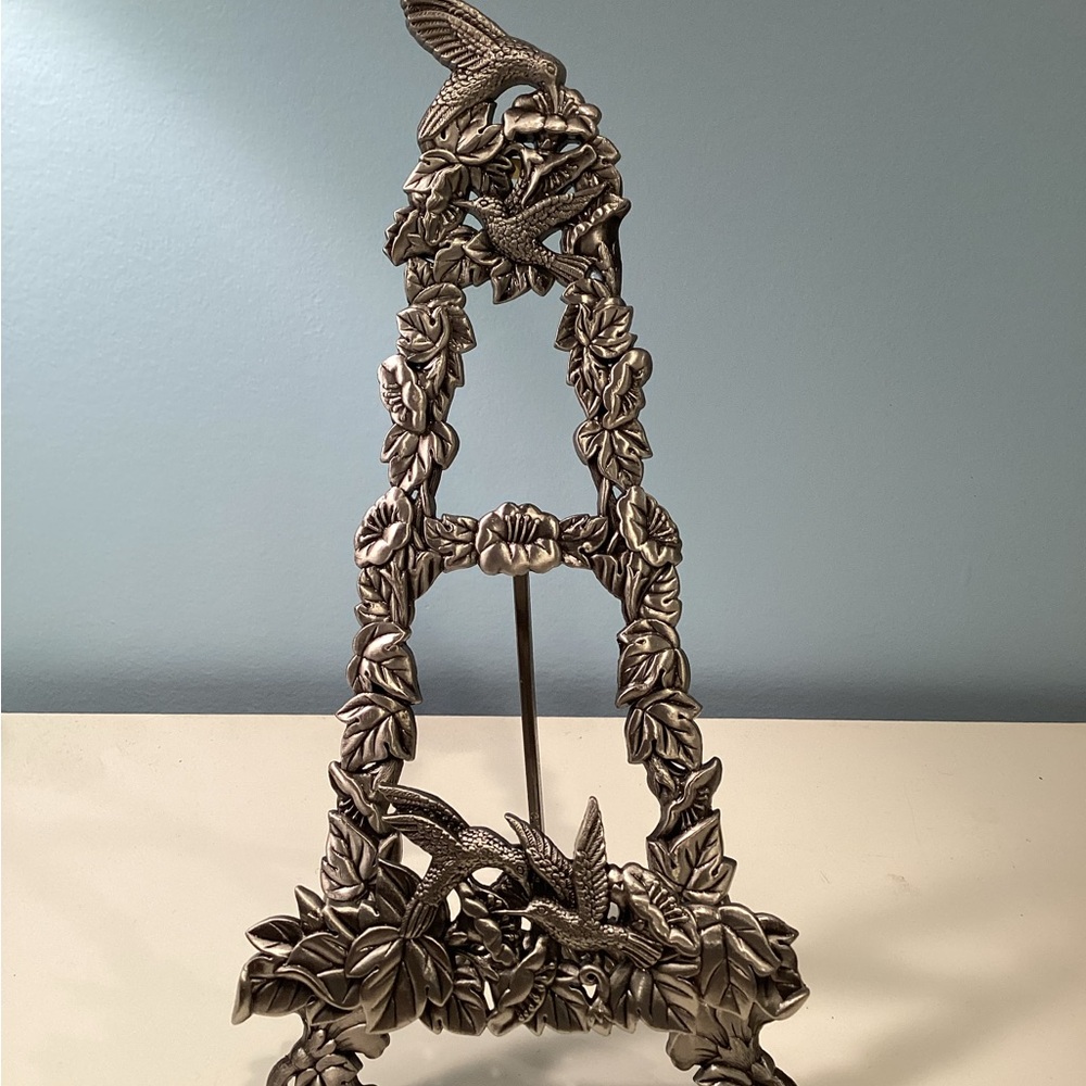 ABC #10783 Hummingbird Floral Design Pewter Style Easel Display Stand 9.5" NWB